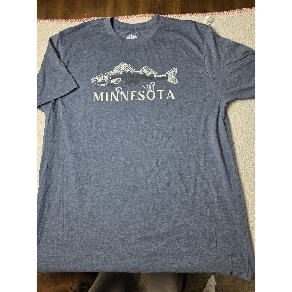 Minnesota Walleye Fishing T Shirt Mens XL Heather Blue Fish Graphic Tee